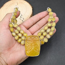 Collar de joyería de plata de ley 925 hecho a mano con piedras preciosas de zafiro amarillo de 18"