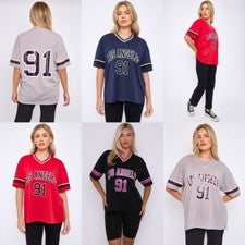 Camiseta deportiva universitaria de fútbol americano LA 91 Los Angeles de gran tamaño para mujer