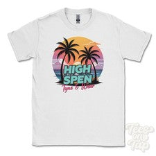 CAMISETA HIGH SPEN TYNE & WEAR - Retro Estilo Miami Divertida Parodia de Verano Reino Unido