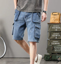 Verano Hombre Hombre Multi Carga Bolsillo Pantalones Workwe Jeans Pantalones Cortos Ar Denim Pantalones