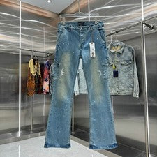 Moda Para hombres Personalidad Bolsillo Lateral Denim Pantalones Informales Acampanados Jeans PU6020