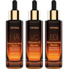 Suero facial de ácido hialurónico, set de cuidado de la piel de vitamina C - paquete de 3, todo tipo de piel