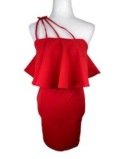 Mini Vestido Selfie Leslie Bodycon Tirantes Rojo Volantes Bombshell Mujer Pequeño Nuevo con Etiquetas
