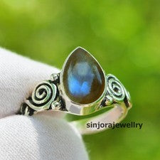 Anillo de regalo hecho a mano de plata de ley 925 con piedras preciosas de labradorita talla 5 a 13 de EE. UU.
