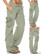 Mujer Pantalones Delgados Retro Cintura Baja Múltiples Bolsillos Pantalones Largos Carga Informal