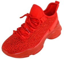 Berness Mujeres Estrás Gruesas Tenis Plataforma Con Cordones Brillo FREYA Rojo Caliente