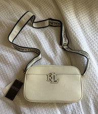 Bolso Bandolera Lauren Ralph Lauren Crema Guijarro Logo Cremallera Dorado Herrajes Correa