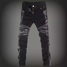 Pantalones Para Hombre Punk Ajustados Imitación Cuero Motocicleta Moda Coreanos Informales Pantalones Góticos