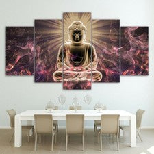 Arte de pared con luz de Buda para el hogar de 5 piezas pintura decorativa cuadro mural decoración moderna