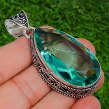 Colgante de piedras preciosas de aguamarina hecho a mano joyería de plata de ley 925 corte pera