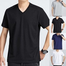 Para vacaciones de verano hombre cuello en V camiseta monocromática camisa estilo coreano moda