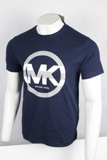 Camiseta Michael Kors Para Hombre Círculo Gráfico Logo Crew Manga Corta Azul Rayas