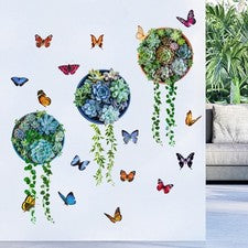 Pegatina de pared extraíble 3D suculenta cesta colgante en maceta para decoración del hogar