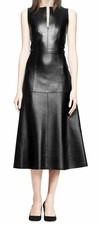 Nuevo Vestido Para Mujer Cuero Negro Piel de Cordero Genuina Moda Vestido