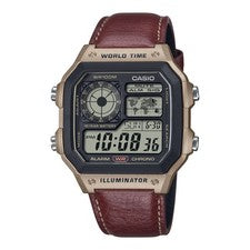 Orologio CASIO AE-1200WHL-5AVEF Digitale Pelle Marrone Chrono Sveglia Sub 100mt