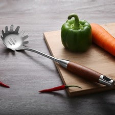 Utensilios de cocina de acero inoxidable 304 con mango de madera - cuchara de fideos y más