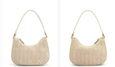 LIKE DREAMS Nyomi Tejido Flores Paja Mujer Mini Bolso de Hombro - Beige/Marfil