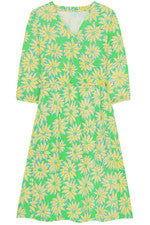 Vestido para mujer - Vestido estampado verde amarillo - Vestido midi - Pequeño - Jersey de algodón