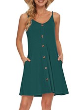 Correa de espagueti de verano para mujer con botones cuello en V (XL verde oscuro)