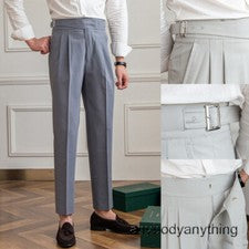 Pantalones Gurkha para hombre cintura alta rectos retro Nápoles pantalones traje de negocios pantalones