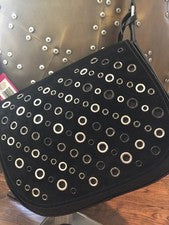 Vince Camuto Bandolera Negro Gamuza Bolso de Mano Ojales Rocker Boho $298 Festival