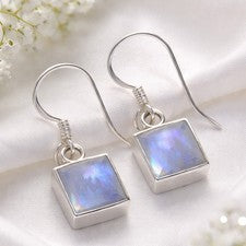 Pendientes piedra luna plata real 925 pendientes cuadrados facetados cuadrados Rainbow ts