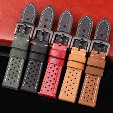 Correa de reloj perforada de cuero genuino Rally Racing 18 20 22 RIDER MM