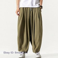 Pantalones informales harén sueltos estilo chino para hombre Yoga Kung Fu pierna ancha pantalones largos