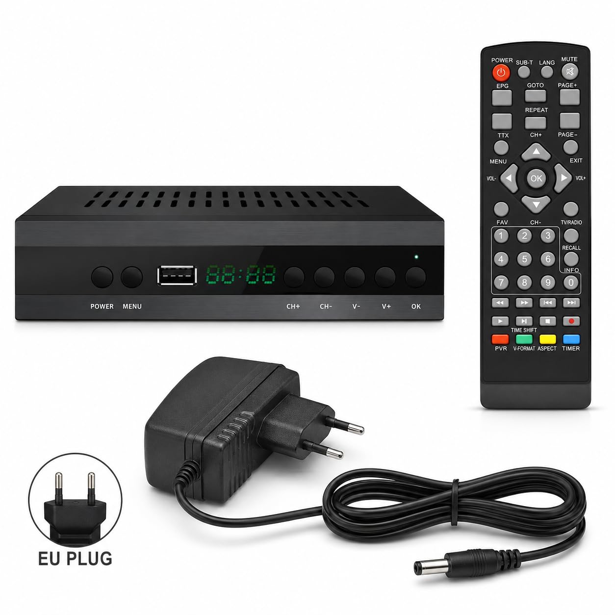 2026 Nuevo Español TDT Decodificador TV DVB-T T2 H265 HEVC FTA Full HD PVR, USB, HDMI, SCART, Sintonizador de TV Digital Terrestre, Receptor Digital de Alta definición Full HD 1080p