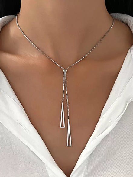 1 collar de lazo en forma de Y con abalorio geométrico, joyería de acero inoxidable