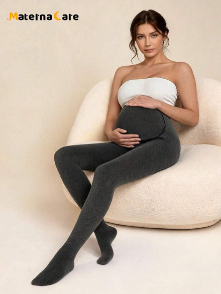 1 par de medias de maternidad de franela gris translúcida - Suaves y cómodas para soporte abdominal, adecuadas para el hogar, desplazamientos y uso diario.
