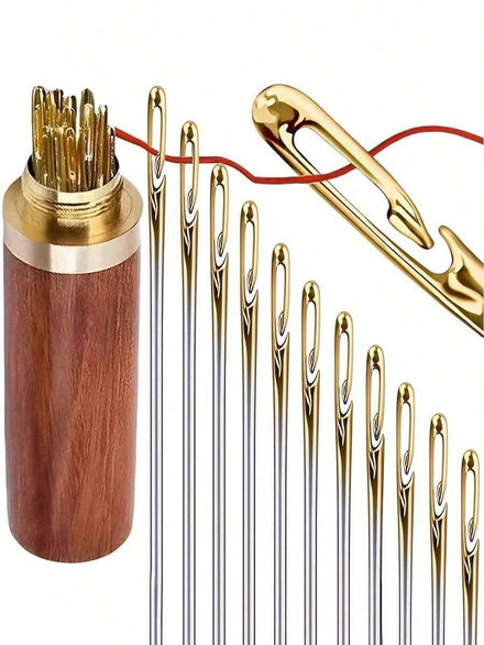 12 piezas de agujas de coser con orificio lateral de acero inoxidable de fácil enhebrado, adecuadas para manualidades y costura para personas mayores, manualidades domésticas - Blanco, Aguja