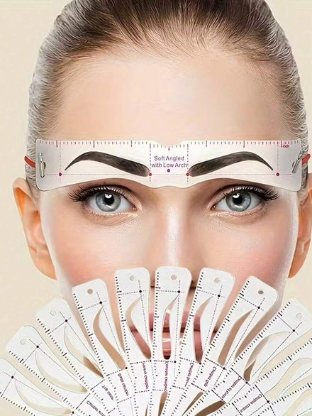 12 piezas Kit de perfilado de cejas, incluye plantillas reutilizables y bandas elásticas - Herramienta de maquillaje de cejas perfecta en 3 minutos, conjunto de plantillas de cejas con diadem