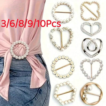 3/6/8/9/10 Piezas Clips de Camiseta con Strass Brillante Hueco - Diseño Elegante de Botón Hueco, Hebilla de Aleación Tono Dorado, Adecuado para Camisas, Vestidos y Vaqueros - Adecuado%2