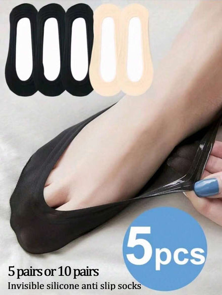 5 pares/10 pares de calcetines tipo barco de seda de hielo para mujer, calcetines invisibles de corte bajo con silicona antideslizante fina para primavera/verano, calcetines cortos transpirables para%