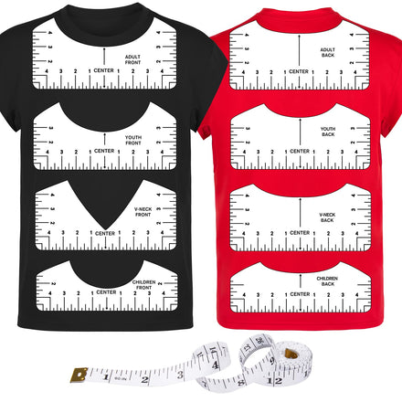 9 reglas para camisetas de vinilo central, cuello en V transparente/regla redonda de PVC para alineación, prensa de calor, niños, jóvenes y adultos, medición delantera y trasera (10 pulgadas)