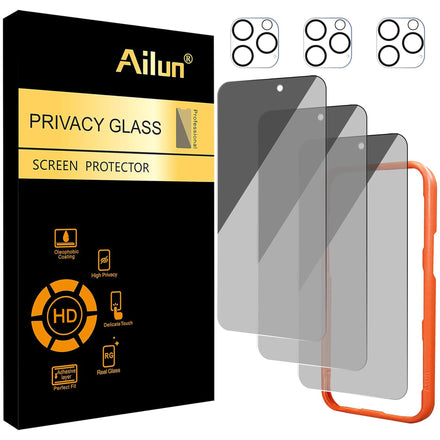 Ailun 3 Pack Privacy Screen Protector for iPhone 16 Pro Max [6.9 inch]+ 3 Pack Camera Lens Protector,Dynamic Island Compatible,Anti Spy Tempered Glass[9H Hardness]-HD