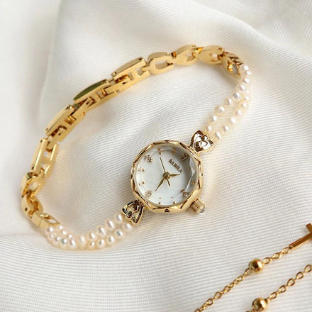 Aimgal Luxury Women's Vintage Charm Business Quartz Watch 3ATM Waterproof 8mm Freshwater Pearl Chain Fine Seiko Movement Brass