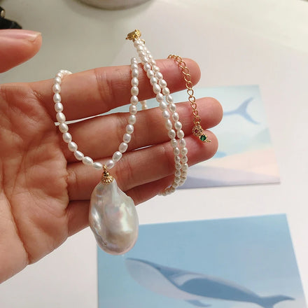 Aimgal Fine Jewelry Wholesale Customizable Luxury White Chain Large Baroque Pearl Necklace Customizable Special-shaped Pearl