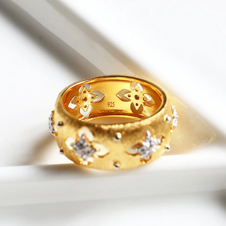 Aimgal Italian Wire Drawing Process 925 Silver Ring Retro Court Style Plated 18k Gold Zircon Wedding or Gift Fine Jewelry