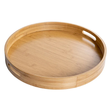 ODM OEM Eco Friendly Cheap Wholesale Natural Tray Round Wooden Bamboo Serving Trays Back Wood