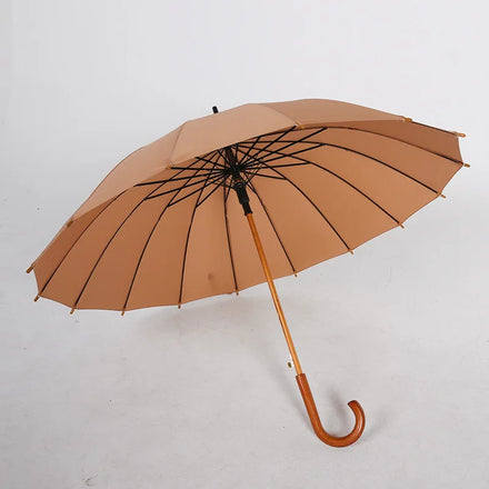 Vintage Wooden J Shape Handle Umbrella 16 Bone Rainy Solid Windproof Large Umbrella Men Women Gift Parasol