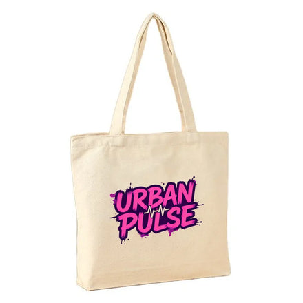 Letter Print Large Capacity 12oz Natural Cotton Canvas Shopping Tote Bag