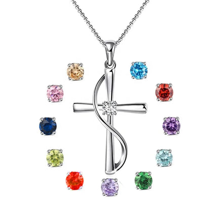 GP56 925 Sterling Silver Love Birthstone Cross Pendant for Women Necklace Birthday Fine Jewelry Mother's Day Girlfriend Gifts