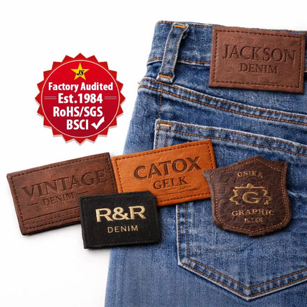 Wholesale Custom Logo Embossed Leather Patches for Denim Jeans Bulk OEM Branding with Personalized Name & Brand Labels