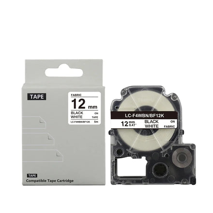 Tatrix LK-4WBQ SF12K LC-F4WBN/BF12K Fabric Iron-on Label Tape Black on White for Epson LW & King Jim SR  Series Label Printer