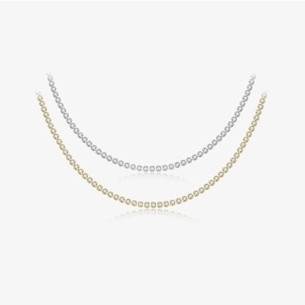 FUAMAY 925 Sterling Silver Gold Plated 2mm Stone Bezel Set Tennis Necklace for Woman 925 Graduated Tennis Necklace Bezel