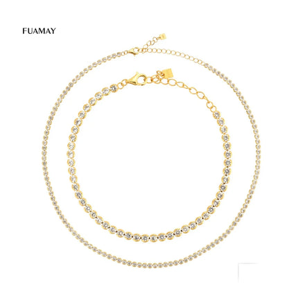 FUAMAY 925 Silver Jewelry Sets Corazon Cadena Link Chain Necklace Bracelet for Women Zircon Stones for Wedding or Gift