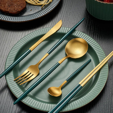 Supplies Wholesale Travel Portable 5pc Luxury 304 Tableware Stainless Steel Cutlery Set