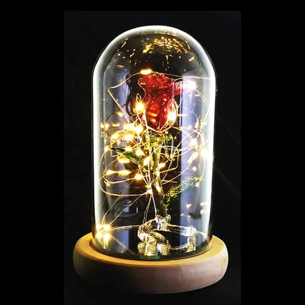 Artificial Borosilicate Glass Folk Art Rose LED Dome Lamp for Home Decoration and Wedding Use